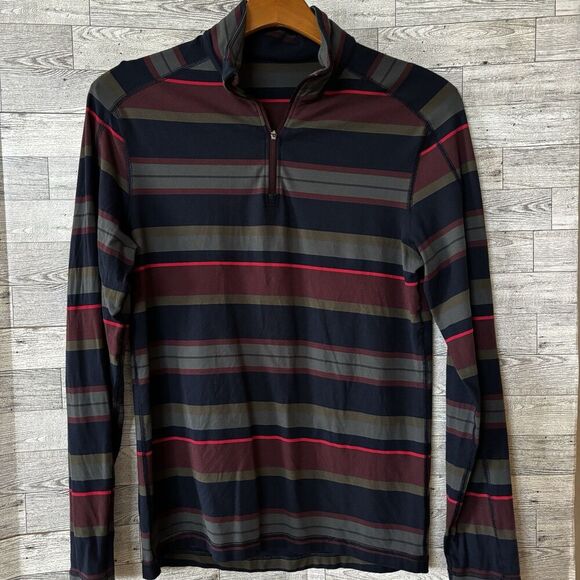 Lululemon Sweatshirt Mens Small Blue Multi Color Striped Quarter Zip Pull Over - Picture 2 of 9